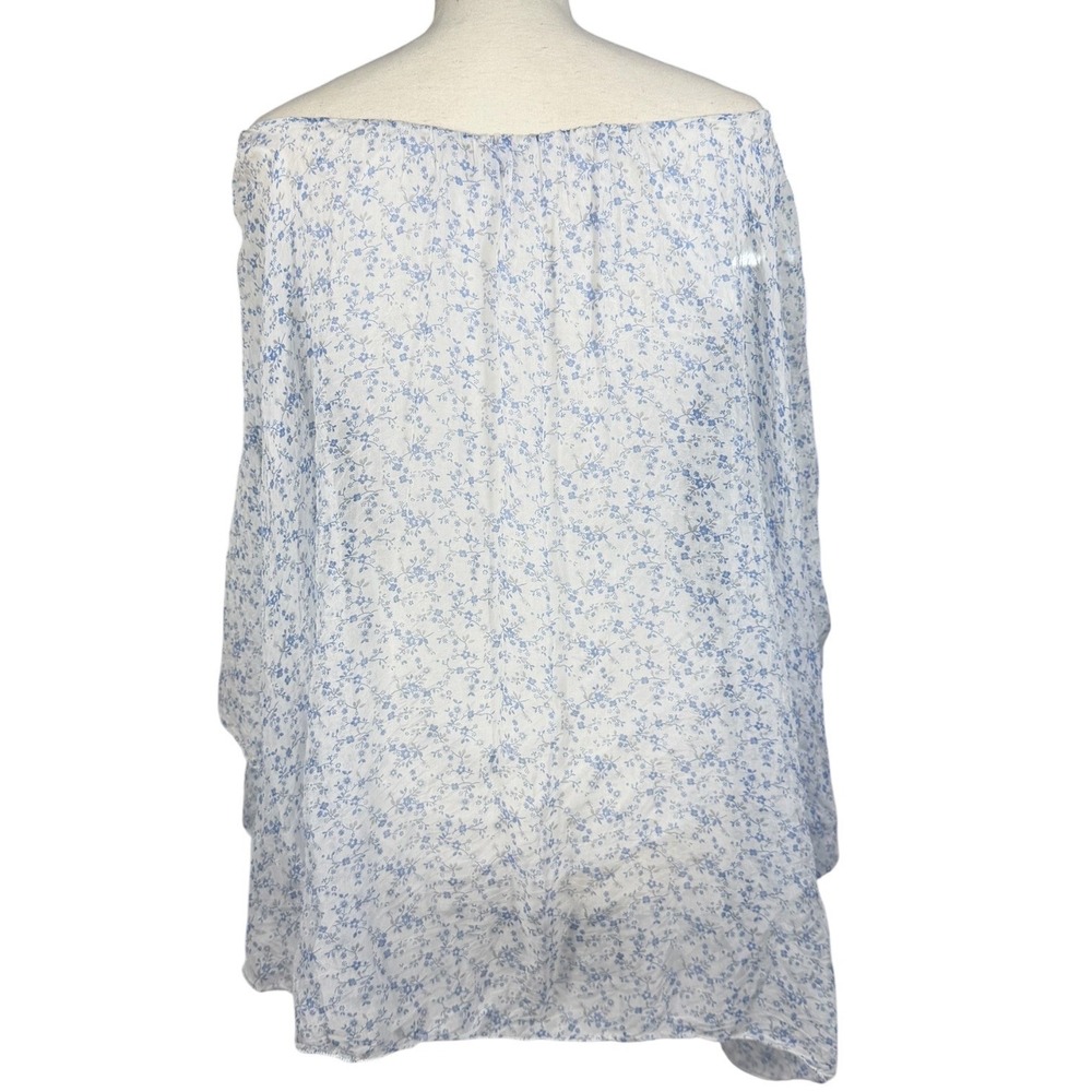 Marina Gigli Blouse Womens Small Blue Floral Silk Off Shoulder Made In Italy - Picture 4 of 11